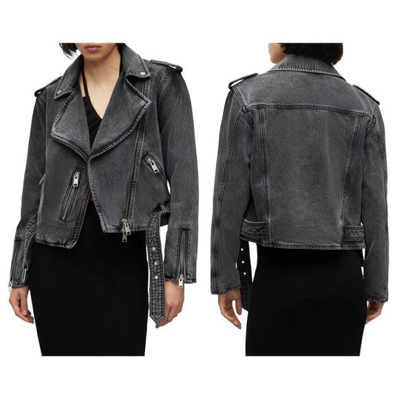 AllSaints Balfern Denim Biker Jacket Size US/2 - Picture 1 of 12